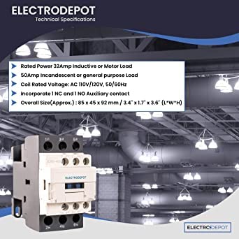 Electrodepot LC1D32F7 30A Electrodepot Contactor 3 Pole, 110/120V Coil, Motor Load 32A thumb #3