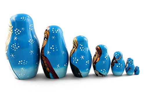 Matryoshka Russian Nesting Doll Babushka Beautiful Cartoon Characters Frozen Elsa Elza 7 Pieces Pcs Wooden Hand Painted Souvenir Craft Gift #TOP3