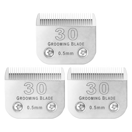 MEMIRY 3 Pcs Size 30# Detachable Dog Grooming Blades, Compatible with Andis, Oster A5, Wahl KM10 Series Clippers, Cut Length 0.5mm, Silver (30# 0.5mm, 3Pcs)