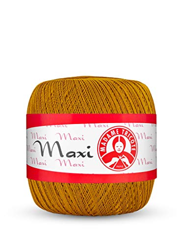 Maxi Madame Tricote Paris 100% Mercerized Cotton Yarn for Crochet and Knitting. NE 10/3 Nm 17/3 Suitable for All Crochet Techniques- Color Number 6340 Size No. 5. Golden Yellow (Pantone 15-0953)