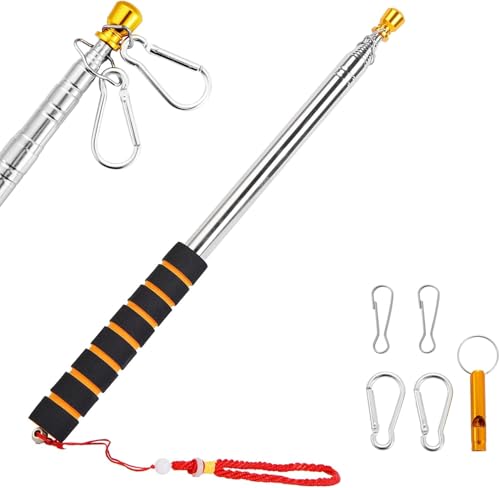 9 8ft/3m Teleskop-Fahnenstange tragbare ausziehbare Hand-Fahnenstange aus robustem Edelstahl zusammenklappbar 4 Befestigungsclips für Reiseleiter 3x5 ft / 4x6 ft Fahnen Feste & Veranstaltungen
