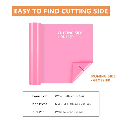 Image of HTVVETUR Pink HTV Iron on Vinyl 12Inch by 35ft Heat Transfer Vinyl for T-Shirt HTV Rolls for All Cutter Machine - Easy to Cut & Weed (35ft, Pink)