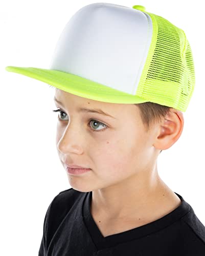 Funky Junque Toddler Flat Brim Trucker Hat - Neon Yellow/White: Small (12-24 Months) #TOP1
