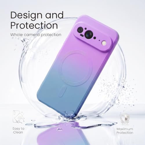 Image of amazon basics Gradient Mag-Safe Case for Google Pixel 9 | Soft Silicone Shockproof Cover with Camera Protection | Slim Lightweight Design | Smooth Touch & Durable - Purple & Gray