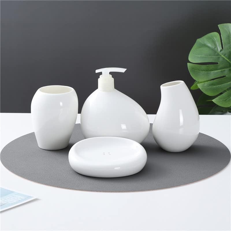 Soft Touch Ceramic White Bathroom Accessories Set,Soap Dispenser, Toothbrush Holder, Tumbler and Soap Dish,White,5pcs
