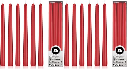 Image of KORCCI Taper Candles 10 Inch - Long Candles, 8 Hours Long Burning, Smokeless & Unscented & Dripless, for Weddings, Birthdays, Dinner Parties, Rituals, Prayer, Birthdays, Meditation (Red) (Pack of 2)