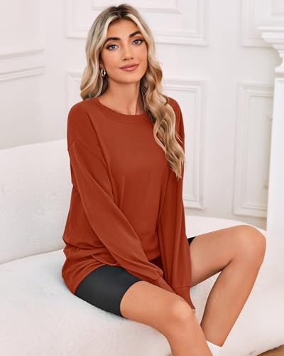PLOKNRD Sweatshirt Femme Col Rond Pull à Manches Longues Loisirs Lâches Top de Classique Chic et Élégant avec Poche(Caramel,S) – vue 5