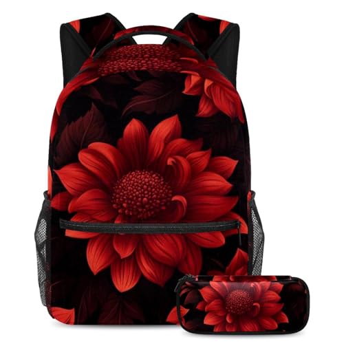 Ensemble sac à dos fleurs rouges et sa trousse le cadeau idéal pour la rentrée
