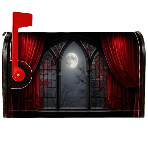 Moon Coperture magnetiche per cassette postali, tende gotiche drammatiche per finestre di Halloween rosso copertura per cassette postali per decorazioni esterne 53 x 64 cm