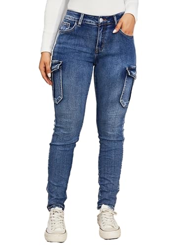 Cargo Skinny Jeans for Women Stretch High Waisted Flap Pocket Butt Lifting Denim Pants