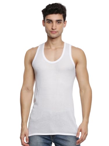Image of RAMRAJ COTTON Men's White Inner Vest /Banian | Lightweight Scoop Neck Sleeveless Super Combed Cotton