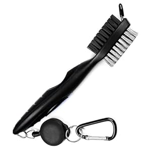 Golf Club Cleaning Brush and Groove Cleaner with Retractable Clip, Extends 2 ft Brass, Ergonomic Design, Easily Attaches to Golf Bag(Black)