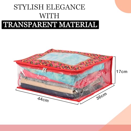 Image of Heart Home Pack of 12 Saree Storage Bag | 6 Inch | Wardrobe for Lehenga-Suit | Garment Clothing Cover | Lightweight-Portable Clothes | Chaudi Lace Printed | Red