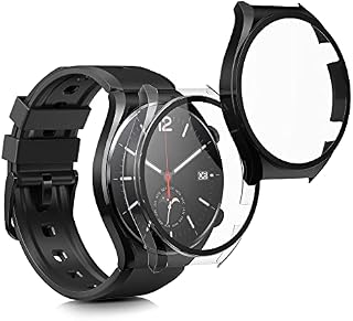 kwmobile Pokrowiec kompatybilny z Xiaomi Watch S1 - 2 x szkło hartowane z plastikową ramką - czarny/przezroczysty