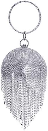 UMREN Women Round Ball Crystal Evening Clutch Purse Tassel Wedding Party Hand Bags Silver