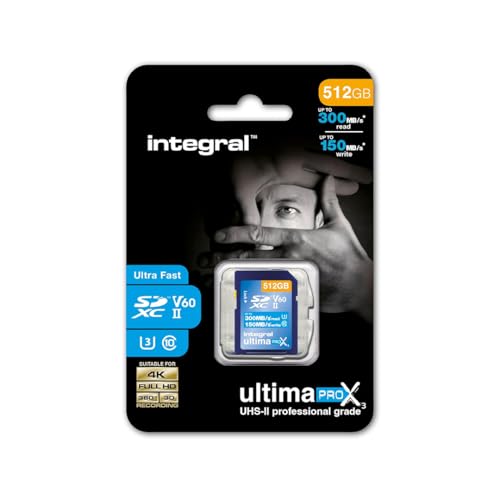 Integral 512GB UHS-II SD Card V60 Up to 300MBs Read and 150MBs Write Speed 1733X SDXC Professional High Speed Memory Card