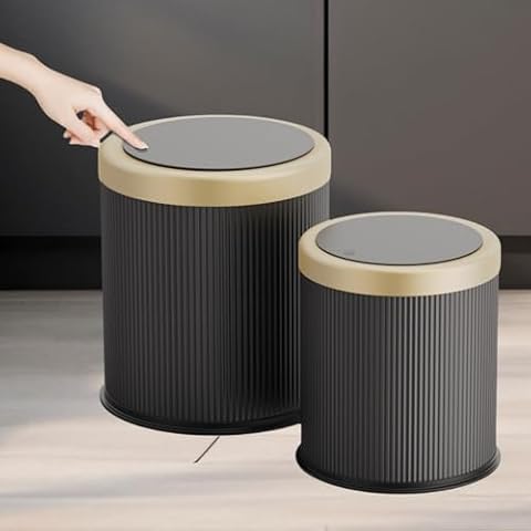 URALFA 2Pack Bathroom Trash Can with Lid, Small Garbage Can Dog Proof, Plastic Waste Basket with Pop-up Lid for Toilet, Office, Bedroom, Living Room, 2.8 Gallon + 3.7 Gallon (Dark Grey) Cover