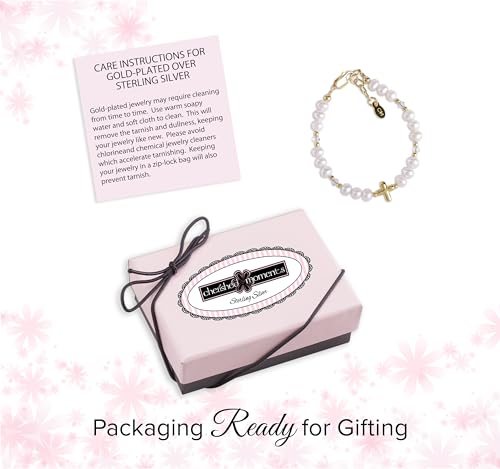 Cherished Moments Girls Sterling Silver or 14K Gold-Plated Cross Bracelet with High-End Simulated Pearls for Baptism or First Communion Gift4
