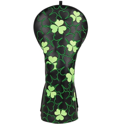 Couvre-putter de golf lame noir en simili cuir brodé trèfle vert