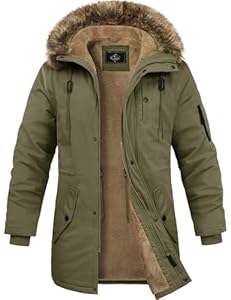 Lonya Winterjacke Herren Fleece Winterparka Warm Gefüttert Wintermantel Mit Kapuze Winddicht Lang Mantel Outdoor Parka Jacke für Männer, Olivgrün, XL