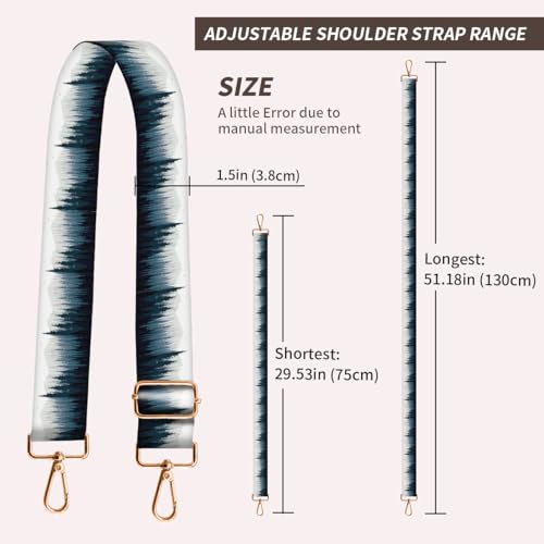 Image of Purse Strap Replacement Crossbody, 3.8cm Wide Shoulder Strap Adjustable Replacement Belt Gold Buckle, Handbag Crossbody Bag Strap Cute Blue Forest