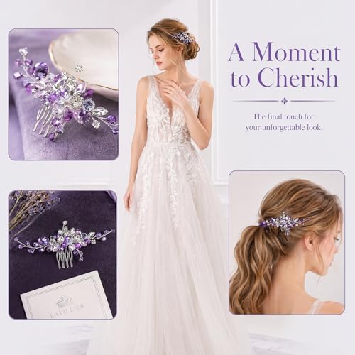 Accesorio para cabello morado con pedrería y clip de boda miniatura 7