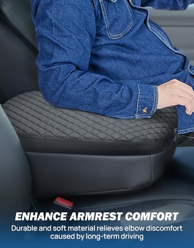 JOYTUTUS Center Console Cover Compatible with 2002-2012 Ram 1500 2500 3500 Jump Seat Console, Leather Arm Rest Armrest Cover for Car, Durable Middle Console Cover, Car Arm Rest Cover Replacement — view 3