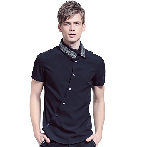 mens short sleeve black shirt slim fit
