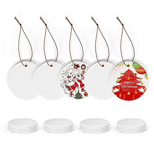 Agh 25 Pcs Sublimation Ceramic Ornaments Blanks With Gold String For Crafting Diy Personalized Christmas Home Decor Bulk, Round #TOP15