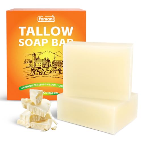 Beef Tallow Soap Bar - (2 Packs) All Natural and Organic Grass Fed Tallow Soap Unscented - Moisturizes, Soothes, Hydrates Face & Body Wash Great for Itchy, Dry, Sensitive Skin, Handcrafted Bath Soap