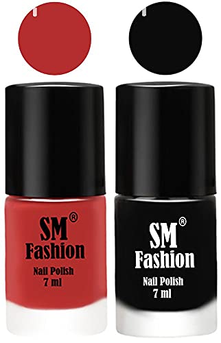Image of Long Lasting Nail Polish | Nail Paint Combo 7 ml Each) - Set of 2 Coral Pink -Black