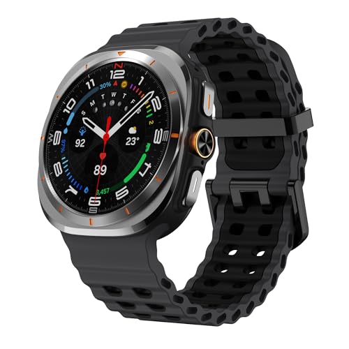 Image of Compatible with Samsung Galaxy Watch Ultra Strap Silicone Ocean Band Soft Replacement Bands for Galaxy Ultra 47mm Watch Women Men (Grey and Black)