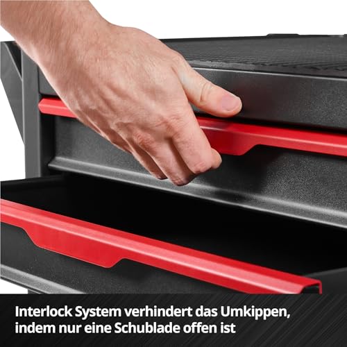 Original Einhell Werkstattwagen leer (6 Schubladen, Interlock-System, kugelgelagerte Führungsschienen, belastbar bis 135 kg, mobil mit Feststellrollen)