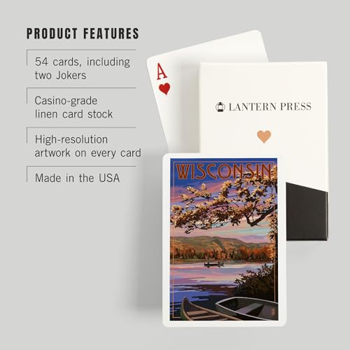 Lantern Press Wisconsin, Lake Sunset Scene, 52 cartas póker miniatura 3