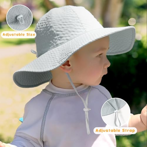 Image of HONGTEYA Baby Sun Hat Toddler Girl Beach Hat Sun Protection Adjustable Outdoor Summer Wide Brim Bucket Hat for Infant Kids
