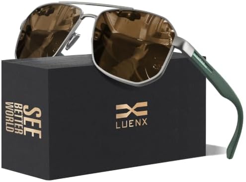 LUENX Óculos de sol aviador masculino com lentes polarizadas quad...