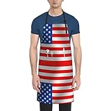 OXJOIIS Men Women Kitchen Apron Waiter Hostess Apron Water Resistant Liquid Drop Resistant for Restaurant, Salon, Chef Red Blue White American Flag Apron Extra Long Ties