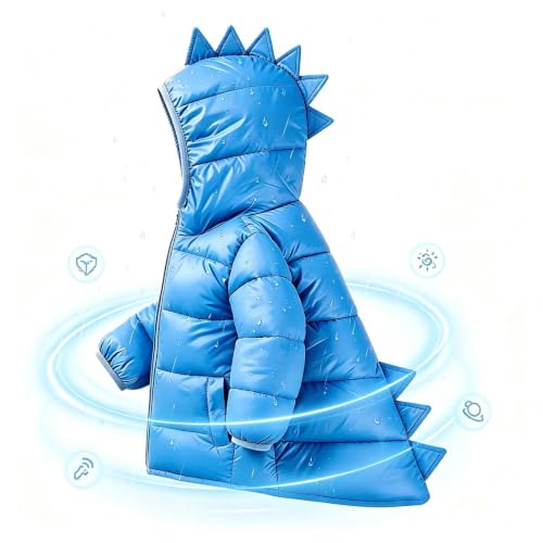 PXQIRMR Puffer Jacket Kids Cute Dinosaur Hooded Zip Front Coat - image 6