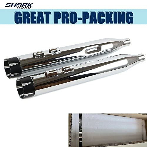 Sharkroad 4.0" Chrome Slip Ons Muffler Exhaust For Harley Davidson 1995-2016 Touring,Fit Street Glide, Road Glide, Road King, Electra Glide, Ultra Limited, 25Cb #TOP3