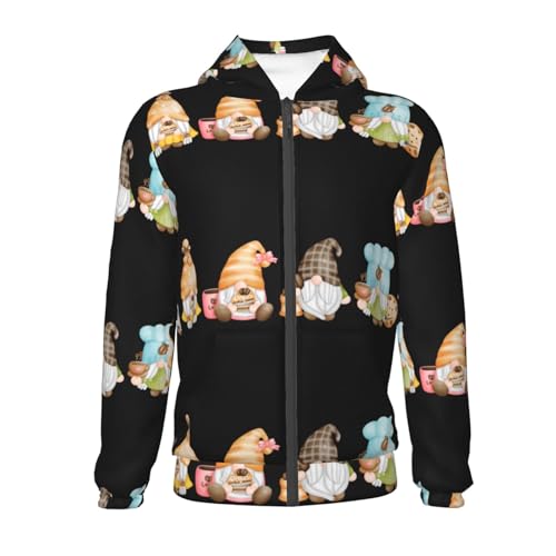 Coffee Lover Gnome Kid Hoodies Boys Zip Up Sweatshirts Girls Pullover with Pocket2