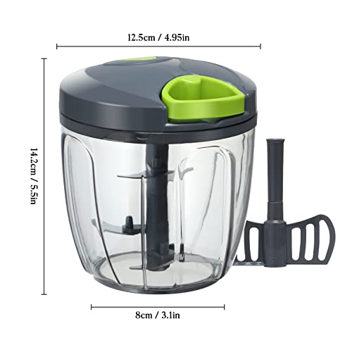 Cambom Manual Food Vegetable Chopper with 5 Blades, Easy Hand Pull Portable Garlic Crusher, Whisk and Smoothie Blender, 900ml(Gray)