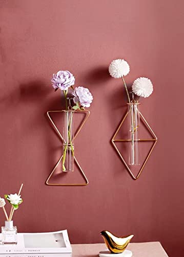 Yaocoral 2 Pack Yaocoral Nordic Wall Vase Hanging Geometric Gold Flower Vase Wall Mount Metal Frame Vases Hydroponic Glass Bud Vase Decor For Home Wedding Farmhouse … thumb #4