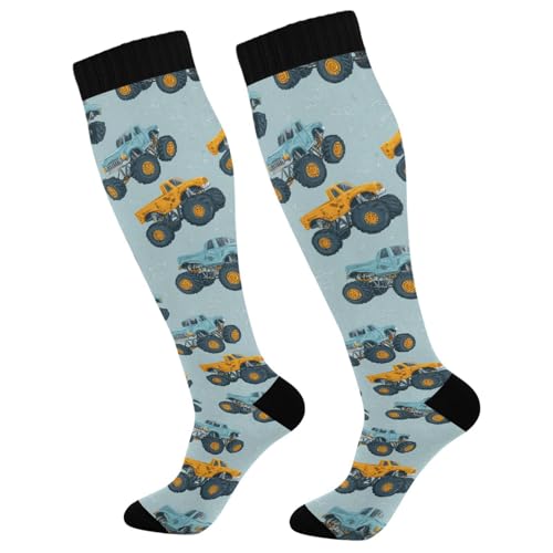 Image of Wusikd Blue Yellow Monster Trucks Compression Socks for Women and Men Circulation Long Socks for Athletic Running 1