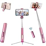 Selfie Stick Tripod Bluetooth, didaINT Mini Extendable Aluminum Selfie Stick with Wireless Remote and Tripod Stand 360 Rotation for iPhone 11/XS/XR/X/8/7 Plus, Samsung and Android Phone (Pink)