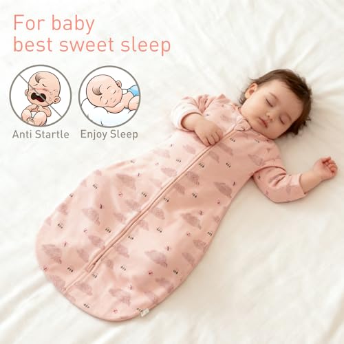 Image of 2 Pack Transitional Baby Swaddling Sacks with Arms Up Length Sleeves & Mitten Cuffs, Sleeping Sack Bag 2 Ways Zipper, Wearable Swaddle Blanket for Newborns Baby Snug Fit Calms Startle Reflex