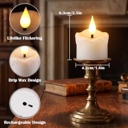 Image of GenSwin Wax Rechargeable Tea Lights Candles Votive Battery Operated Remote