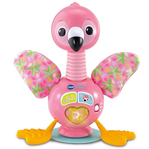 VTech Fenny, Tire et Joue, Flamant Rose interactif sensoriel avec lumières et Sons pour Enfants, Jeu de bébé sensoriel avec Base avec Ventouse pour stabilité, Langue Italienne, Batteries incluses, 3