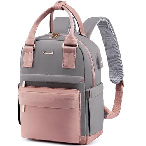 LOVEVOOK Rucksack Damen Klein, Wasserdicht Cityrucksack Handtasche 2 in 1, Mini Tasche Daypack Backpack Women Elegant für Freizeit Schule Reisen Arbeit, Rosa Grau
