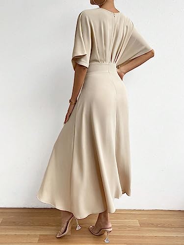 Floerns Women'S V Neck Half Sleeve Ruched Cocktail Evening A Line Long Dress Apricot M thumb #1