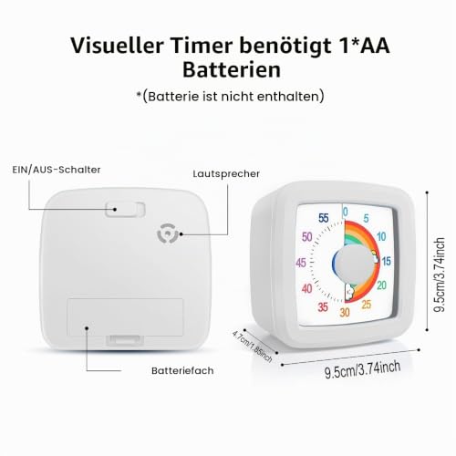 MEPHILIMIA Visueller Timer Kinder, 60 Minuten Countdown Timer Weiß, Schreibtisch Wecker Kinder, Zeitmanagement Werkzeug für Küche… – Ansicht 2
